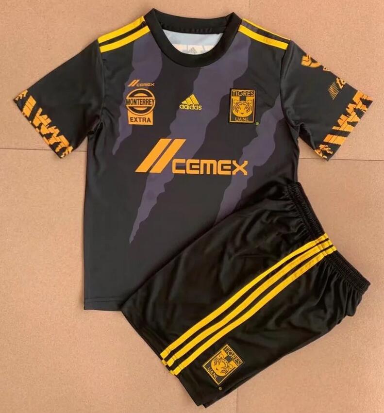 Kids Tigres UANL 2022/23 Third Away Black Soccer Kits Shirt With Shorts